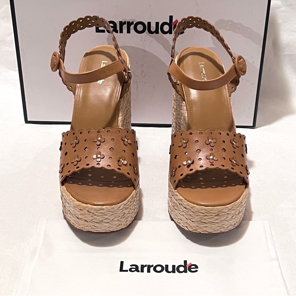 Larroudé Jasmine Flower Espadrille Wedge Platform Sandals Size 10 Biscuit - Picture 4 of 12